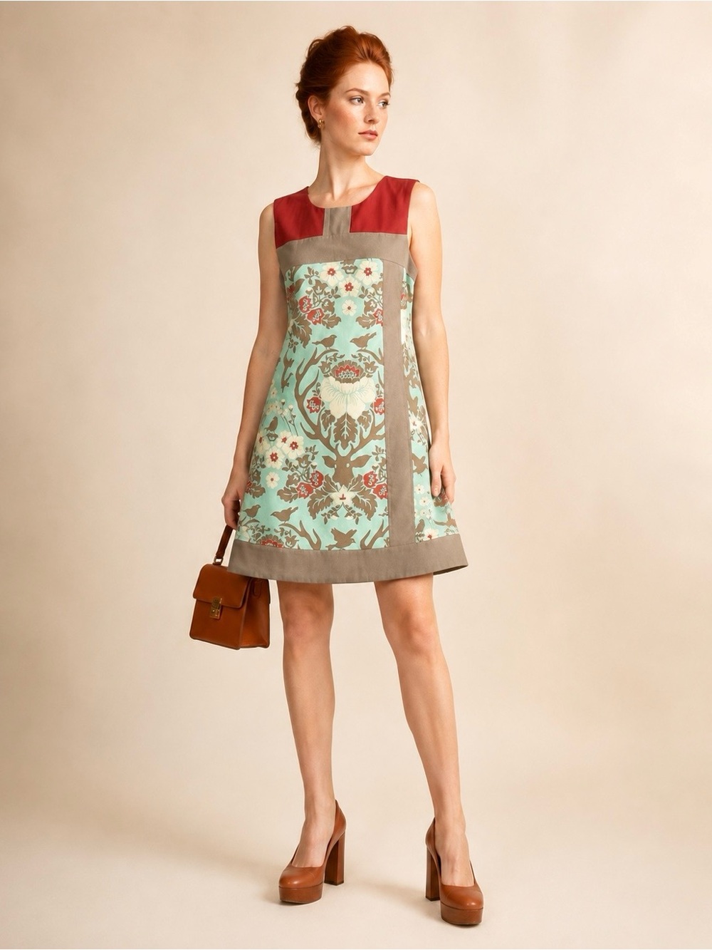 Anthropologie X Annie 50 Retro Mod Floral Linen Blend Mini Dress Tie Waist Sz XS
